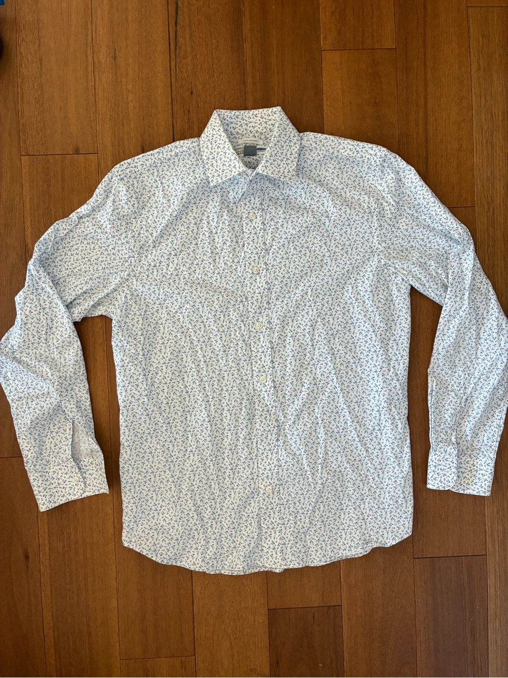 Old Navy White Button-Up Shirt with Blue Micro Floral Print